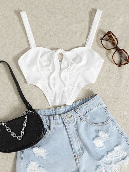 knot detail asymmetrical hem cami a0zy#, White
knot detail asymmetrical hem cami a0zy#, White