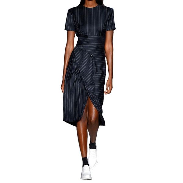 summer stripped slim office lady asymetrical slit dresses 2020 new women runway designer elegant chic dress female vestidos, Black;gray
summer stripped slim office lady asymetrical slit dresses 2020 new women runway designer elegant chic dress female vestidos, Black;gray
