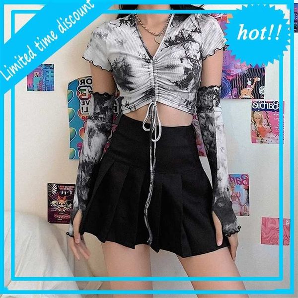 2021 women's autumn new fashion tie dyed round neck drawstring navel t-shirt for women, White
2021 women's autumn new fashion tie dyed round neck drawstring navel t-shirt for women, White