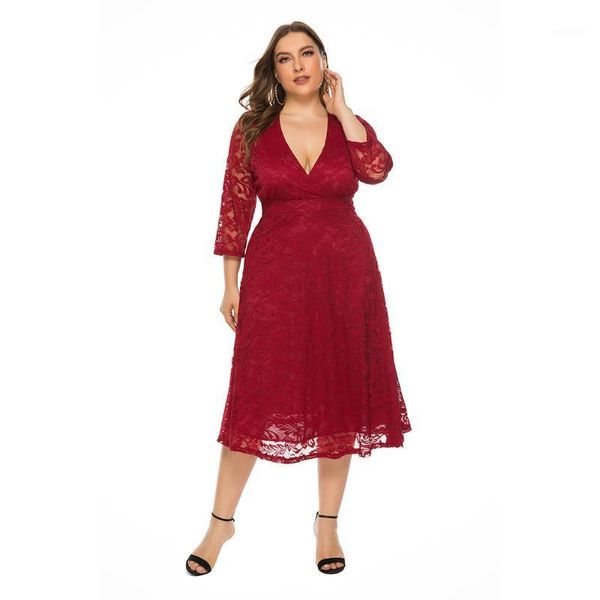 female plus size lace dress large size v-neck 3/4 sleeve clothes hollow out evening party vestidos elegant retro fashion dresses1, Black;gray
female plus size lace dress large size v-neck 3/4 sleeve clothes hollow out evening party vestidos elegant retro fashion dresses1, Black;gray