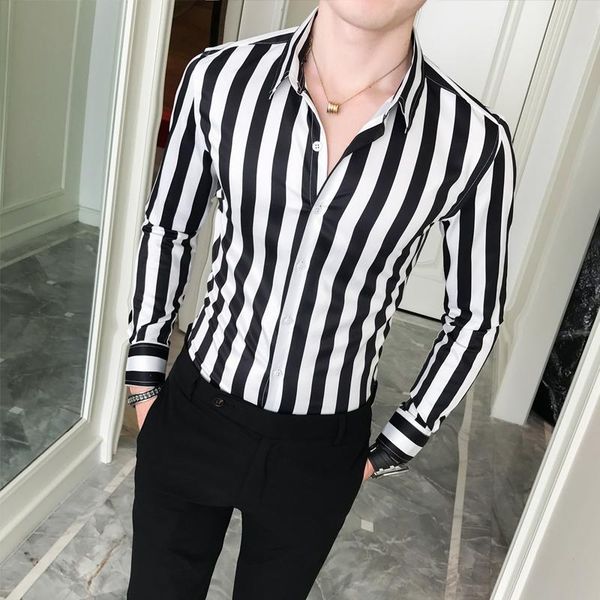 men's casual shirts brand designer striped shirt quality business slim long-sleeved petticoat male social club, White;black 
men's casual shirts brand designer striped shirt quality business slim long-sleeved petticoat male social club, White;black
