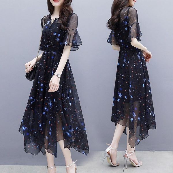 2020 summer women's clothing new slim medium-length dresslong skirt dress bell sleeve irregular temperament socialite printed chiffon d, Black;gray
2020 summer women's clothing new slim medium-length dresslong skirt dress bell sleeve irregular temperament socialite printed chiffon d, Black;gray