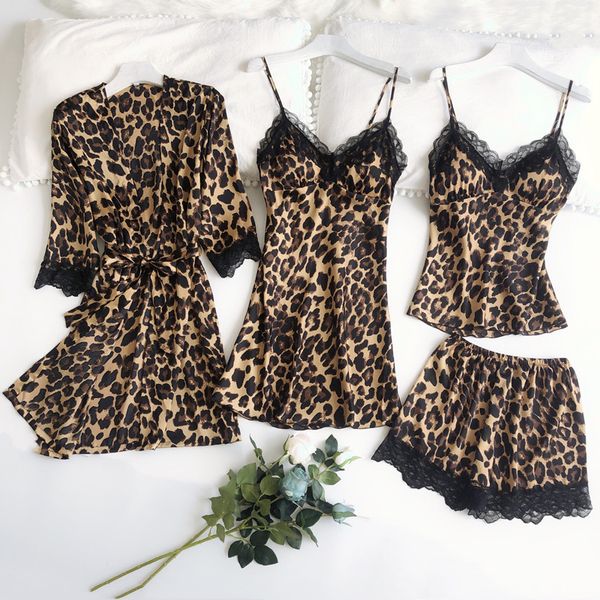 leopard kimono gown 4pcs pajamas set for women robe suit satin nightwear lace sleepwear pyjamas casual intimate lingerie, Black;red
leopard kimono gown 4pcs pajamas set for women robe suit satin nightwear lace sleepwear pyjamas casual intimate lingerie, Black;red