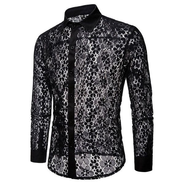 stage wear luxury floral embroidery lace shirt men 2021 brand transparent dress shirts mens see trough club party black male, Black;red
stage wear luxury floral embroidery lace shirt men 2021 brand transparent dress shirts mens see trough club party black male, Black;red