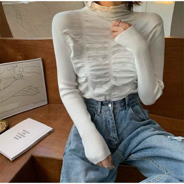 autumn folds half high collar women's sweaters knitted long sleeve slim female pullovers solid streetwear casual ladies sweater, White;black
autumn folds half high collar women's sweaters knitted long sleeve slim female pullovers solid streetwear casual ladies sweater, White;black