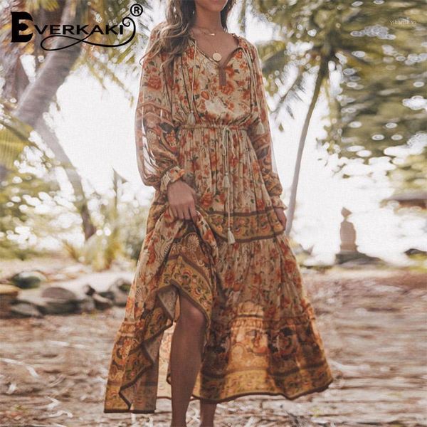 everkaki boho floral print long dress women tassels neck tied gypsy vestidos ladies vintage maxi dresses female 2020 spring new1, Black;gray
everkaki boho floral print long dress women tassels neck tied gypsy vestidos ladies vintage maxi dresses female 2020 spring new1, Black;gray