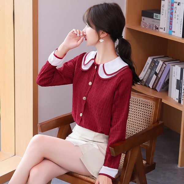 cute full sleeve blouse women new spring chiffon loose blusas womens and blouses white red kg-116 
cute full sleeve blouse women new spring chiffon loose blusas womens and blouses white red kg-116