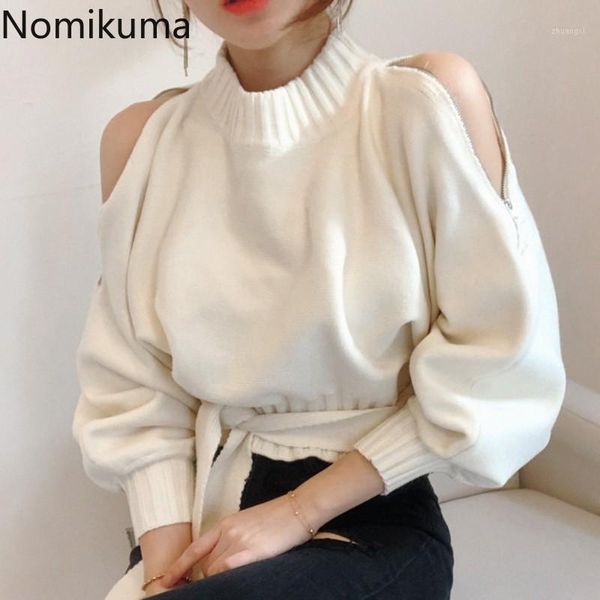 nomikuma korean chic knitted pullovers solid color long sleeve off shoulder elegant bandage sweaters women slim waist 3d2471, White;black
nomikuma korean chic knitted pullovers solid color long sleeve off shoulder elegant bandage sweaters women slim waist 3d2471, White;black