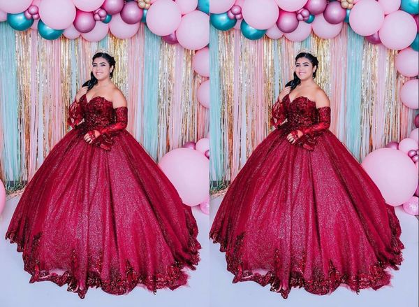 2022 glitz detachable juliet long sleeves quinceanera prom dresses plus size ball gown burgundy sweetheart lace sweet 16 dress vastidos de, Blue;red
2022 glitz detachable juliet long sleeves quinceanera prom dresses plus size ball gown burgundy sweetheart lace sweet 16 dress vastidos de, Blue;red