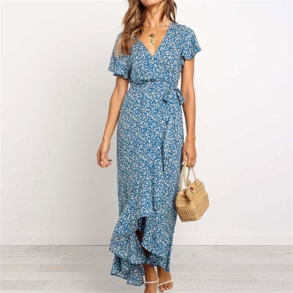 long maxi dress women summer boho vestidos floral print beach dress v neck short sleeve ruffles dresses sundress lj200818, Black;gray
long maxi dress women summer boho vestidos floral print beach dress v neck short sleeve ruffles dresses sundress lj200818, Black;gray