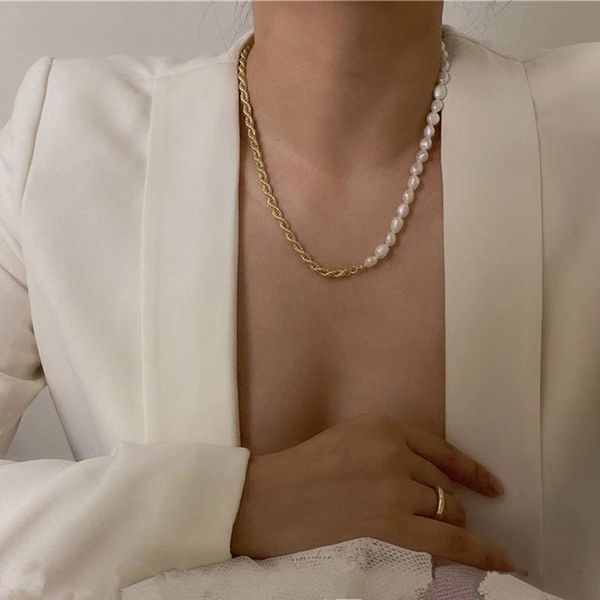 aomu 2021 korea punk chain baroque natural pearl necklace asymmetric metal pearl necklace for women trendy party jewelry, Silver
aomu 2021 korea punk chain baroque natural pearl necklace asymmetric metal pearl necklace for women trendy party jewelry, Silver