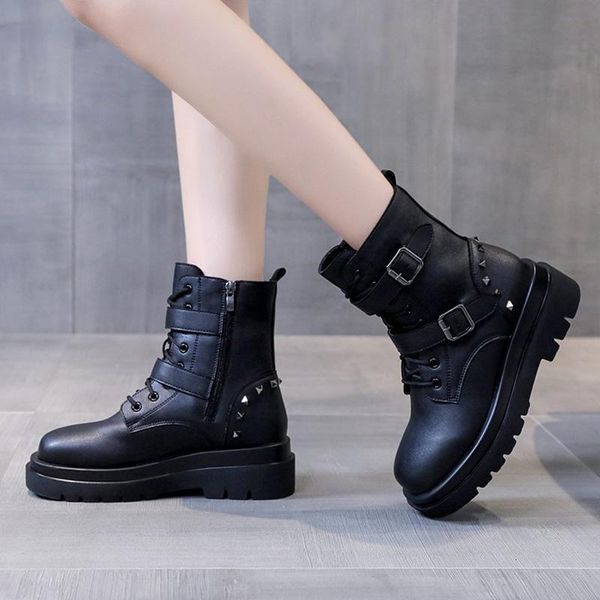 buckle motorcycle boots lace up platform boots woman non-slip short booties for ladies dropshipping women's pu leather rivet, Black
buckle motorcycle boots lace up platform boots woman non-slip short booties for ladies dropshipping women's pu leather rivet, Black