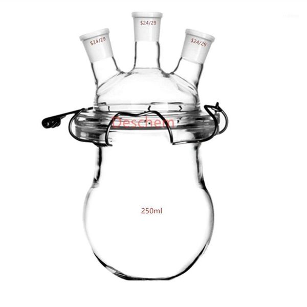 24/29 glass reactor 3-neck flat bottom lab reaction flask vessel w/clamp & three necks lid1
24/29 glass reactor 3-neck flat bottom lab reaction flask vessel w/clamp & three necks lid1