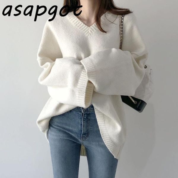 women's sweaters minimalism v neck white sweater women loose solid 2021 autumn winter korean chic black pullovers knitwear fashion wil, White;black
women's sweaters minimalism v neck white sweater women loose solid 2021 autumn winter korean chic black pullovers knitwear fashion wil, White;black