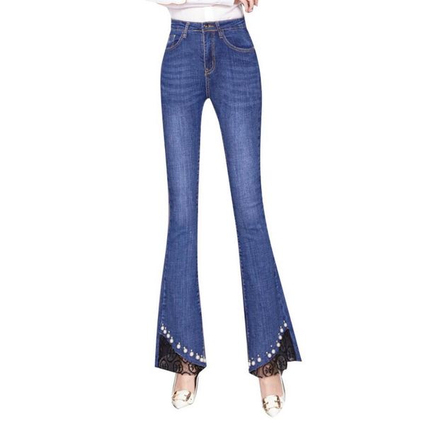 new autumn women's fashion pearl lace flare jeans female high waist blue denim pants plus size 26-31 r2034
new autumn women's fashion pearl lace flare jeans female high waist blue denim pants plus size 26-31 r2034