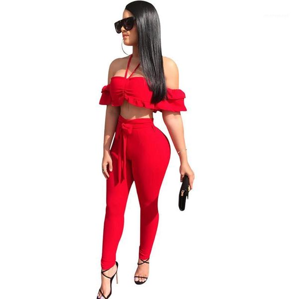 two piece dress red 2 set women ruffle off the shoulder crop and pants summer sets clothes club party outfits1, White
two piece dress red 2 set women ruffle off the shoulder crop and pants summer sets clothes club party outfits1, White