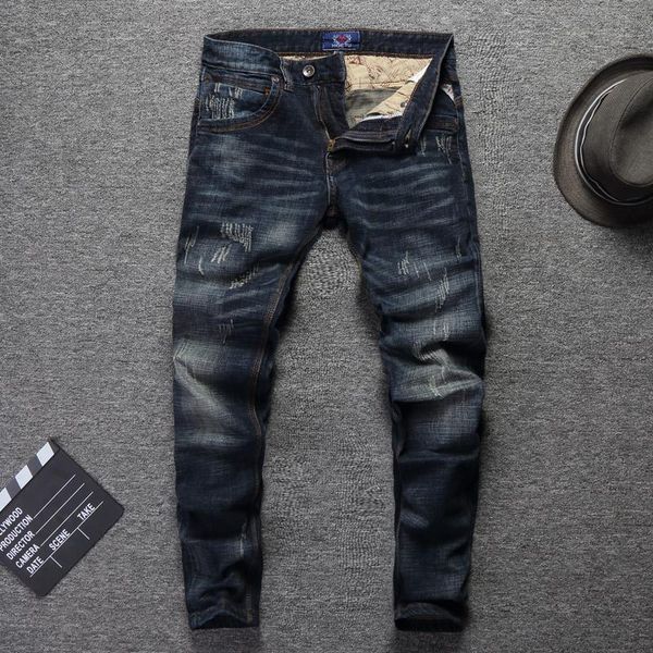 men's jeans men vintage designer slim fit cotton denim pants ripped for wild classical homme size 28-38, Blue
men's jeans men vintage designer slim fit cotton denim pants ripped for wild classical homme size 28-38, Blue
