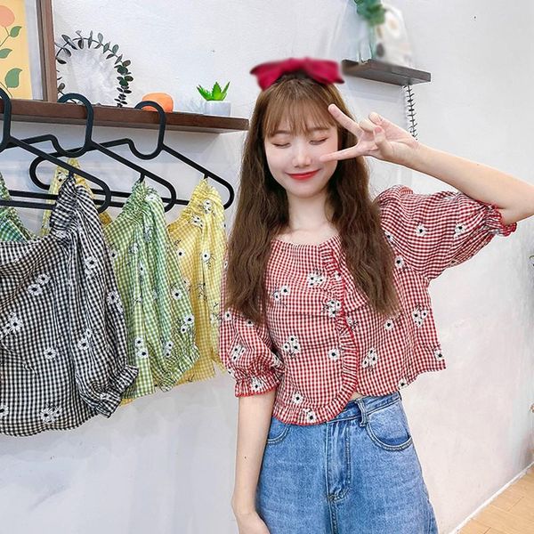 sweet plaid floral prints blouse fashion casual square collar half sleeve shirt women's ruffles sleeve top, White
sweet plaid floral prints blouse fashion casual square collar half sleeve shirt women's ruffles sleeve top, White