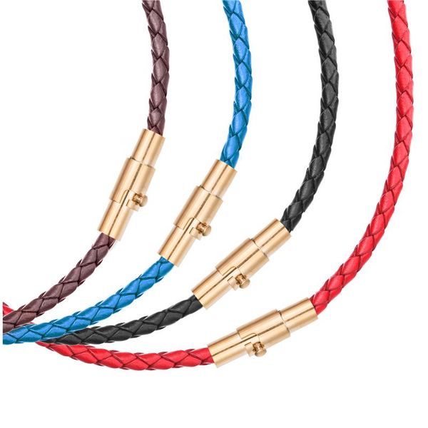 3mm mens womens multicolor braided genuine leather cord gold stainless steel secure clasp necklace chain wholesale jewelry, Silver
3mm mens womens multicolor braided genuine leather cord gold stainless steel secure clasp necklace chain wholesale jewelry, Silver