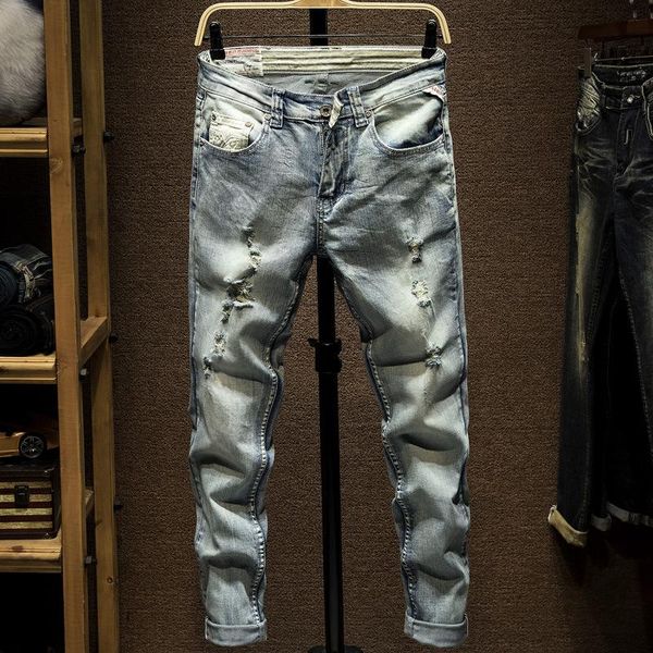 men's jeans italian style fashion men retro light blue slim fit vintage designer ripped pants streetwear hip hop homme
men's jeans italian style fashion men retro light blue slim fit vintage designer ripped pants streetwear hip hop homme