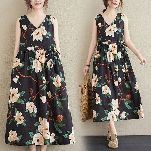 blcad artistic loose art dress loose new printed ramie v-neck sleeveless lace-up style women's mid-length 2020 summer new igawq, Black;gray
blcad artistic loose art dress loose new printed ramie v-neck sleeveless lace-up style women's mid-length 2020 summer new igawq, Black;gray