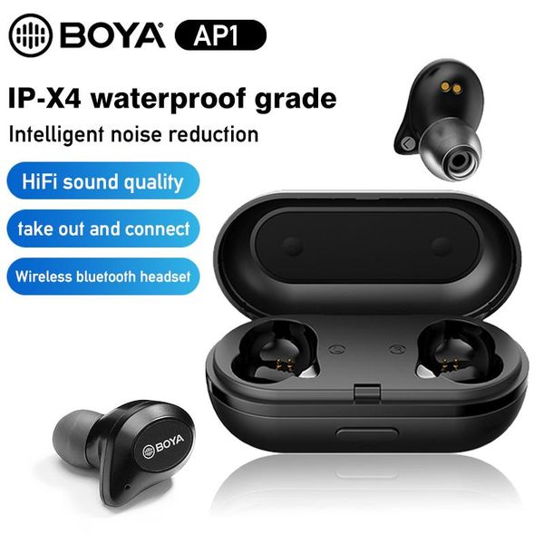 boya by-ap1 bluetooth earphones wireless mini earbuds with mic 6h cycle in-ear true stereo tws headset noise cancel waterproof
boya by-ap1 bluetooth earphones wireless mini earbuds with mic 6h cycle in-ear true stereo tws headset noise cancel waterproof