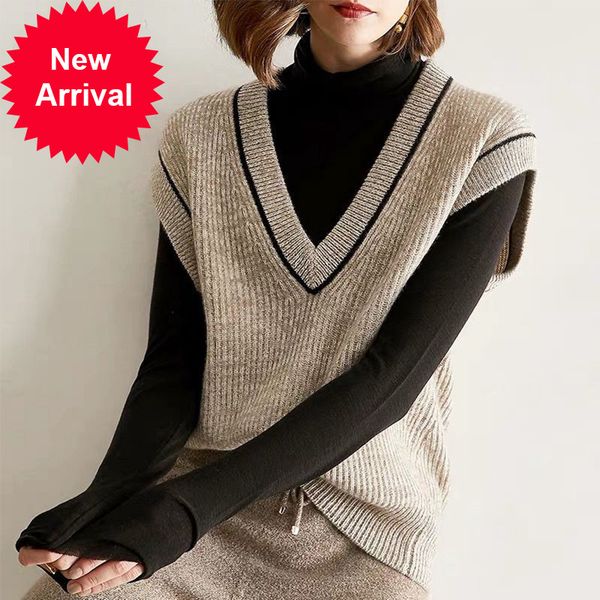 2021 new female knitted or crocheted 100% deep black thread wool low-necked v ladys soft woolen waistcoat women's sweater niqc, White;black
2021 new female knitted or crocheted 100% deep black thread wool low-necked v ladys soft woolen waistcoat women's sweater niqc, White;black