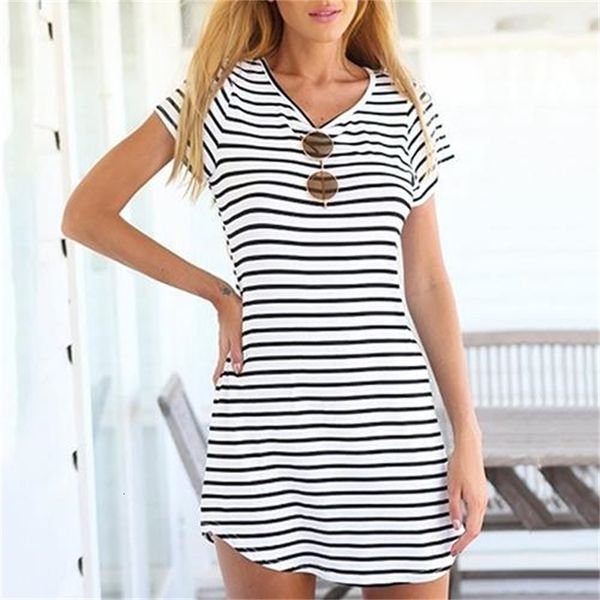 women summer casual homely v-neck navy striped dovetail soft comfortable black and white vestido, Black;gray
women summer casual homely v-neck navy striped dovetail soft comfortable black and white vestido, Black;gray