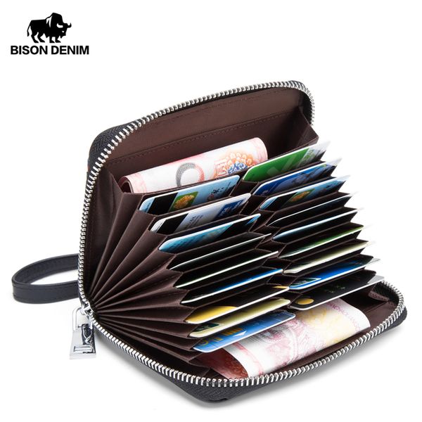 bison denim genuine leather wallet male business, Red;black