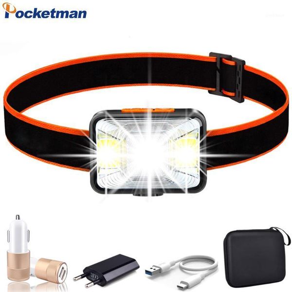 6000lm led headlamp usb cable rechargeable headlight cob t6 led head light waterproof head lamp with built-in battery camping1
