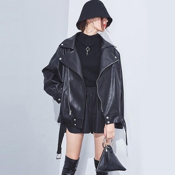 women's leather & faux spring autumn chic loose desigen zipper motobike belt bf long 2021 women lady pu jacket, Black
women's leather & faux spring autumn chic loose desigen zipper motobike belt bf long 2021 women lady pu jacket, Black