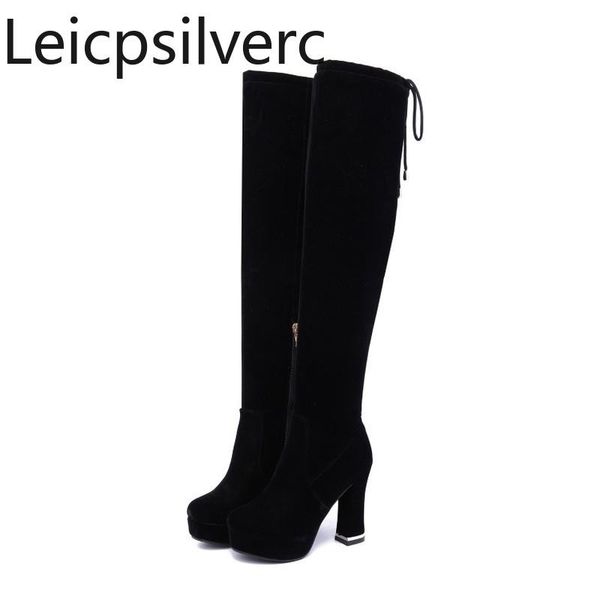 women's boots autumn and winter the new fashion round head zipper lace-up thick heel high heel women's over the knee boots 34-39, Black
women's boots autumn and winter the new fashion round head zipper lace-up thick heel high heel women's over the knee boots 34-39, Black
