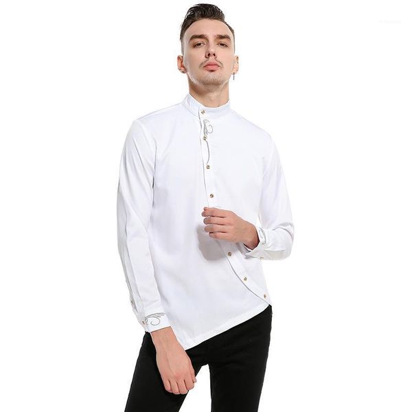 2020 new long sleeve shirt men's solid color oblique button placket men's slim shirt1, White;black
2020 new long sleeve shirt men's solid color oblique button placket men's slim shirt1, White;black