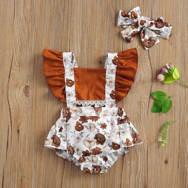 baby girls two-piece clothes set, yellow floral printed pattern sleeveless square collar romper + headdress, White
baby girls two-piece clothes set, yellow floral printed pattern sleeveless square collar romper + headdress, White