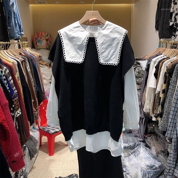 superaen spring and autumn 2021 new sailor collar loose full solid shirt + knitted vest two piece suit women fashion1, White
superaen spring and autumn 2021 new sailor collar loose full solid shirt + knitted vest two piece suit women fashion1, White