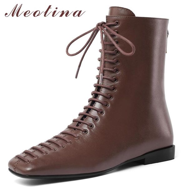 meotina genuine leather ankle boots women cow leather zipper flat short boots lace up square toe shoes female autumn size 34-39, Black
meotina genuine leather ankle boots women cow leather zipper flat short boots lace up square toe shoes female autumn size 34-39, Black