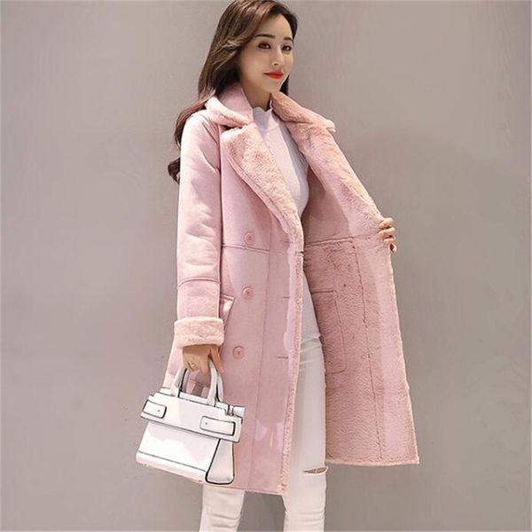 new women long coat autumn winter warm velvet thicken faux suede coats parka female solid double breasted jacket outwear ab691 y200101, Black;brown
new women long coat autumn winter warm velvet thicken faux suede coats parka female solid double breasted jacket outwear ab691 y200101, Black;brown