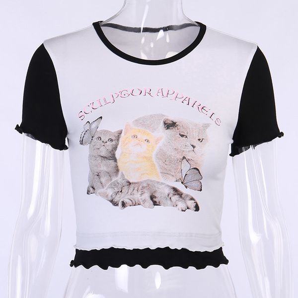 2021 new summer custom animal beautiful cat butterfly imprint with ear edge and high waist short fit shirt for woman ogki, White
2021 new summer custom animal beautiful cat butterfly imprint with ear edge and high waist short fit shirt for woman ogki, White