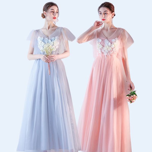 Summer Gauze Backless Flowers High Waist Slim Short Sleeve V-neck A-line Simple Floor-length Blue Gray Pink Cocktail Dresses party
Summer Gauze Backless Flowers High Waist Slim Short Sleeve V-neck A-line Simple Floor-length Blue Gray Pink Cocktail Dresses party