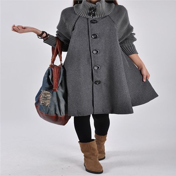 in autumn/winter 2020 the new korean plosk-size women's medium length woolen overcoat cape and woollen trench coat, Black;white
in autumn/winter 2020 the new korean plosk-size women's medium length woolen overcoat cape and woollen trench coat, Black;white