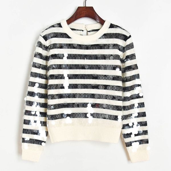 2021 fashion female blouses new fall chic sheer sequins striped pullovers high street round collar mesh swedish mujer bwju, White;black
2021 fashion female blouses new fall chic sheer sequins striped pullovers high street round collar mesh swedish mujer bwju, White;black