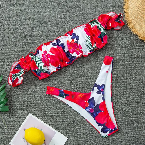 women's bikini 2020 red flower bandeau bikini push up off shoulder thong mini biquini swimsuit female beach split bathing suit y1120, White;black
women's bikini 2020 red flower bandeau bikini push up off shoulder thong mini biquini swimsuit female beach split bathing suit y1120, White;black
