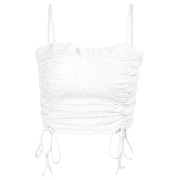 women spaghetti strap ruffles crop pleated drawstring ribbed camis vest e56c, White
women spaghetti strap ruffles crop pleated drawstring ribbed camis vest e56c, White