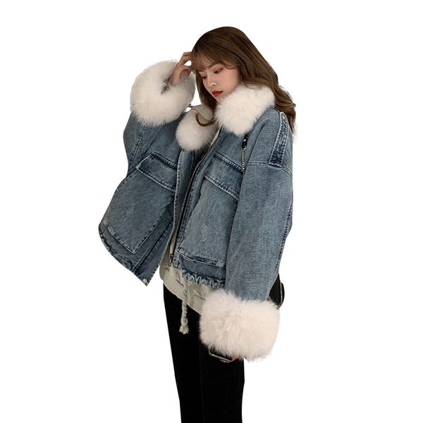 2021 real fox-skin collar new winter velvet denim thick 90% white down woman's jacket short parka outwear 4apx, Black
2021 real fox-skin collar new winter velvet denim thick 90% white down woman's jacket short parka outwear 4apx, Black