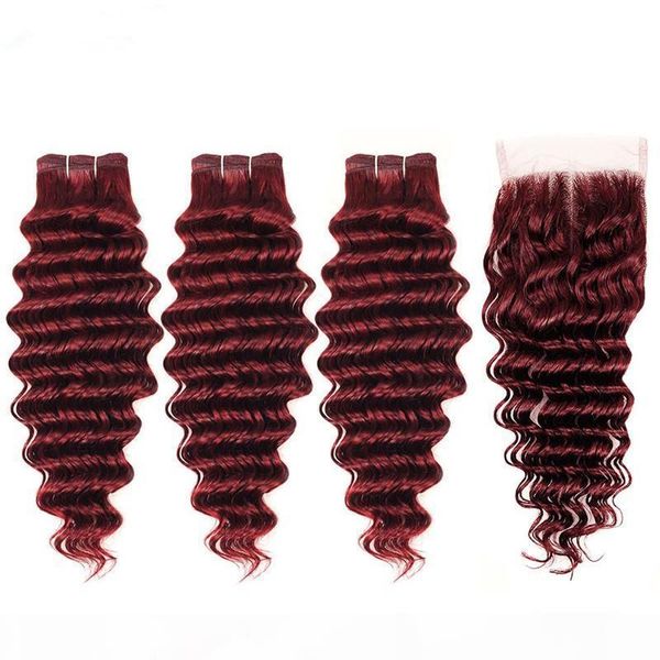 deep wave #99j wine red lace closure 4x4 with bundles burgundy red virgin malaysian human hair weaves 3 bundle deals with closure, Black
deep wave #99j wine red lace closure 4x4 with bundles burgundy red virgin malaysian human hair weaves 3 bundle deals with closure, Black