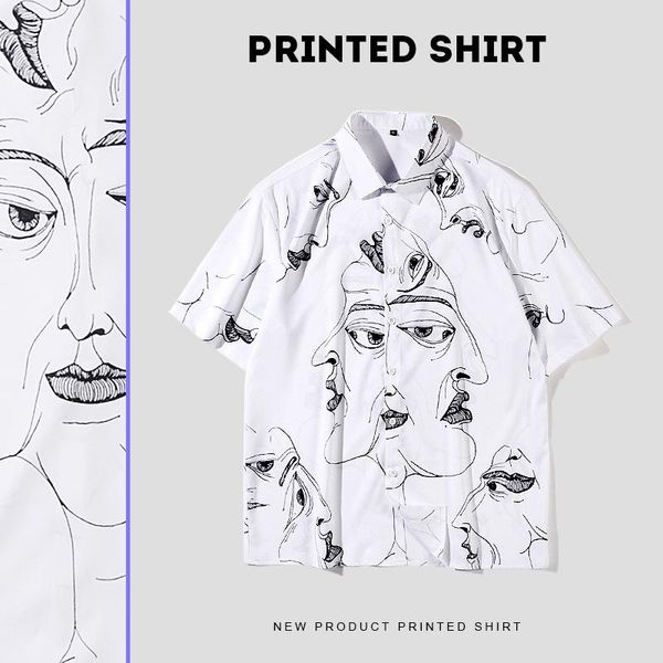 men's casual shirts #7328 spring summer short sleeve shirt graffiti print loose style men couple retro blouse, White;black
men's casual shirts #7328 spring summer short sleeve shirt graffiti print loose style men couple retro blouse, White;black
