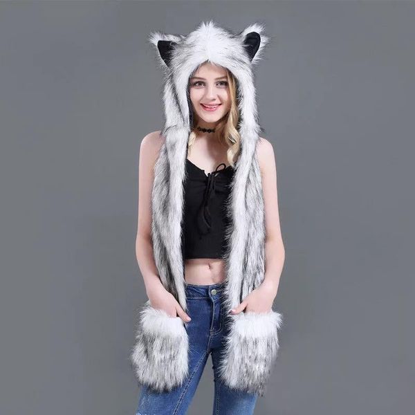 10 styles faux fur hood animal hat ear flaps hand pockets 3 in1 animal hat wolf plush warm earmuff cap with scarf gloves, Blue;gray
10 styles faux fur hood animal hat ear flaps hand pockets 3 in1 animal hat wolf plush warm earmuff cap with scarf gloves, Blue;gray