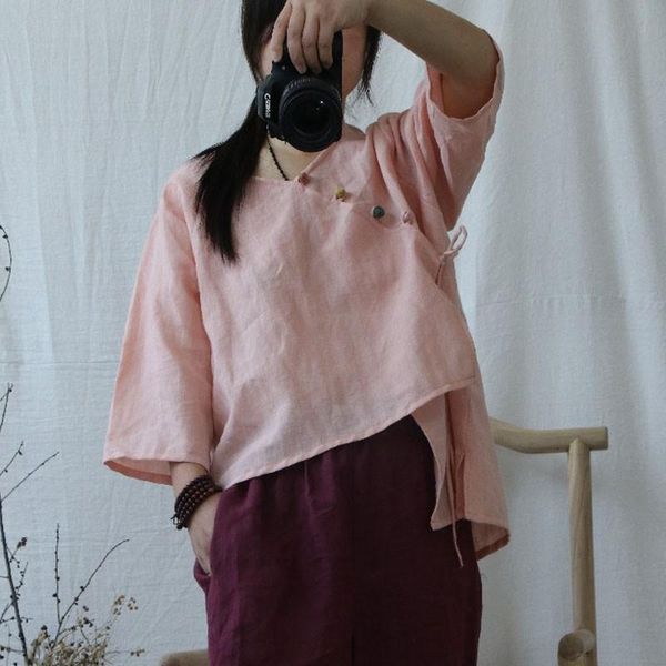 women's blouses & shirts johnature solid color retro o-neck plate buckle half sleeve irregular shirt 2021 autumn leisure fashion all-ma, White
women's blouses & shirts johnature solid color retro o-neck plate buckle half sleeve irregular shirt 2021 autumn leisure fashion all-ma, White