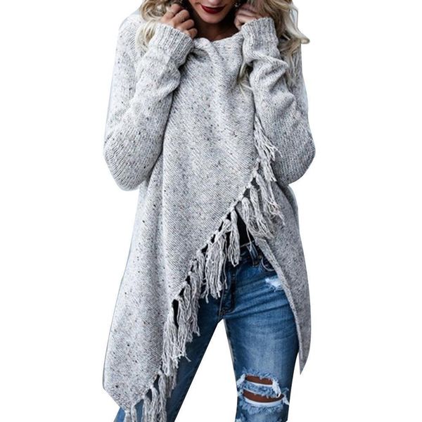 solid color irregular shawl womens sweaters long sleeve tassels knitted cardigan, White;black
solid color irregular shawl womens sweaters long sleeve tassels knitted cardigan, White;black