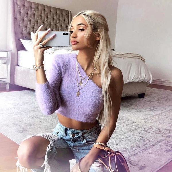 one shoulder cropped sweater women fluffly warm long sleeve jumper crop ladies plush party club pullovers streetwear, White;black
one shoulder cropped sweater women fluffly warm long sleeve jumper crop ladies plush party club pullovers streetwear, White;black